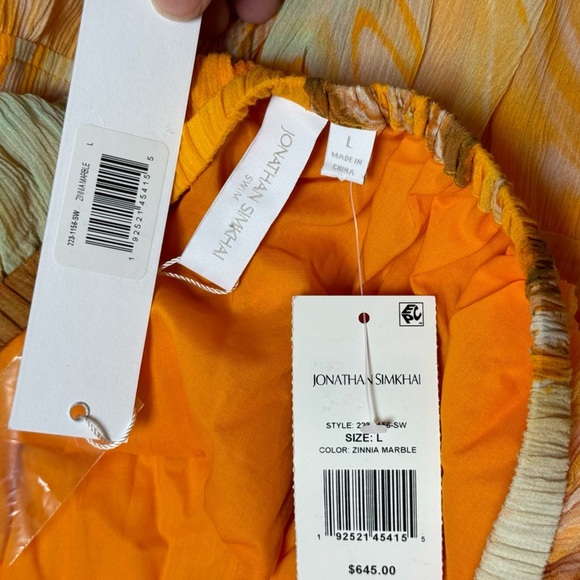 Jonathan Simkhai sz L Dress Shailene Laurel zinnia marble Orange Halter Maxi New - Picture 5 of 7